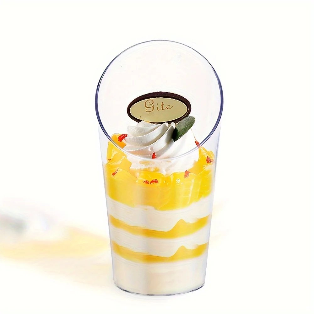 Disposable Dessert Cup Plastic Cup Appetizer Cups Tilted Circular Tasting Sample Afternoon Tea Party Appetizer Snacks Tasting