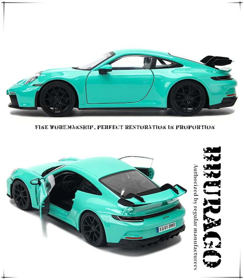 Bburago 1:24 ポルシェ 911 GT3 蛍光グリーングレー合金高級車