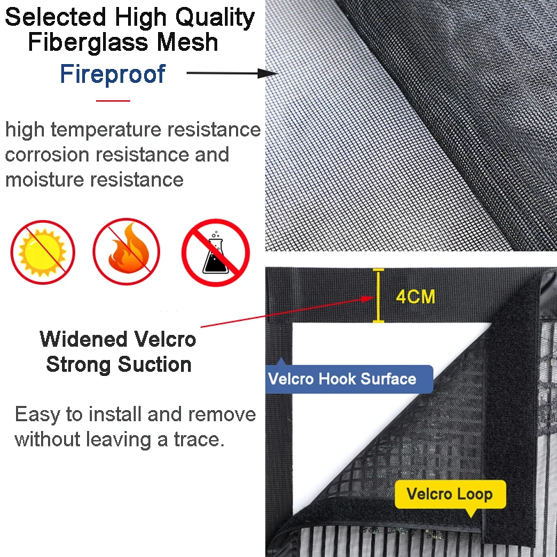 Fiberglass Magnetic Screen Door Insect Mesh Isolate Bug Outside the Door Fireproof Fabric Anti Mosquito Door Curtain for Indoor