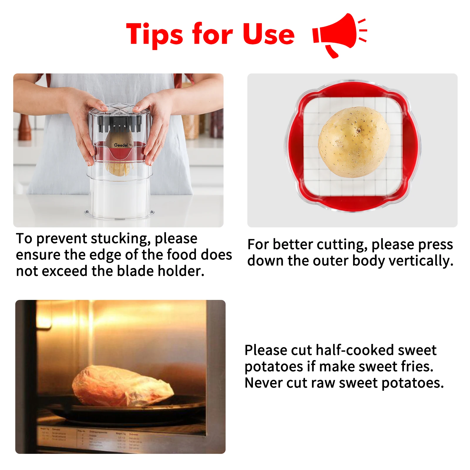 GDL Easily Cut French Fry Potato Cutter Onion Chopper Apple Dicer Slicer Stainless Steel Blades Manual Hand Vegetable Cutter