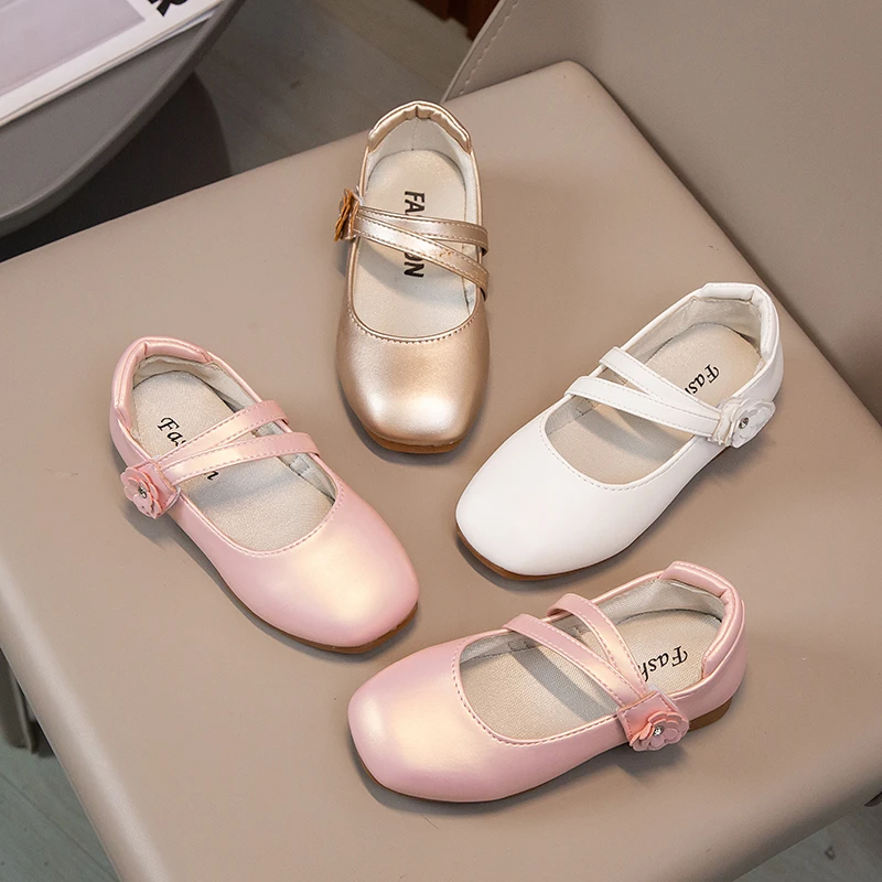 Kids Flats Kids Shoes Princess Girls Shoes Kids Leather Shoes For Medium Big Girl Children Casual Flats Floral Flowers For Wedding Birthday