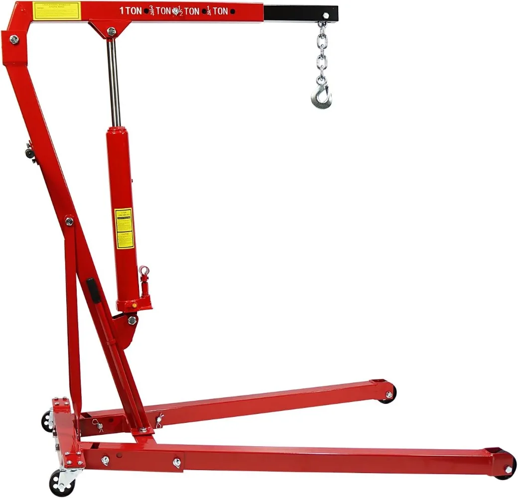 1 Ton Folding Cherry Picker Shop Crane Hoist Lift Heavy Duty Hydraulic Engine Crane with 4 Casters Engine Hoist Lever