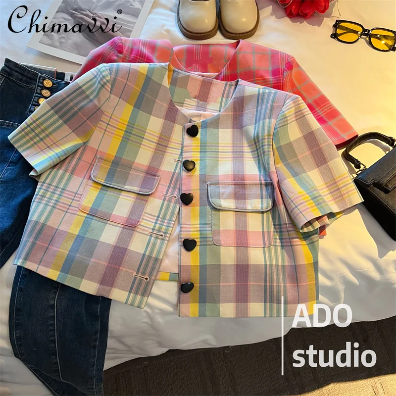 

2023 Summer New Fashion Design Color Short Sleeve Jacket Female Commuter Top All-Matching Round Neck Short Sleeve Elegant Coat