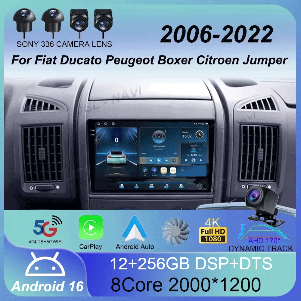 Radio para Auto Android 16 para Fiat Ducato, Peugeot Boxer, Citroen Jumper 2006-2022, Carplay Inalámbrico, Multimedia, Android Auto, 4G 1