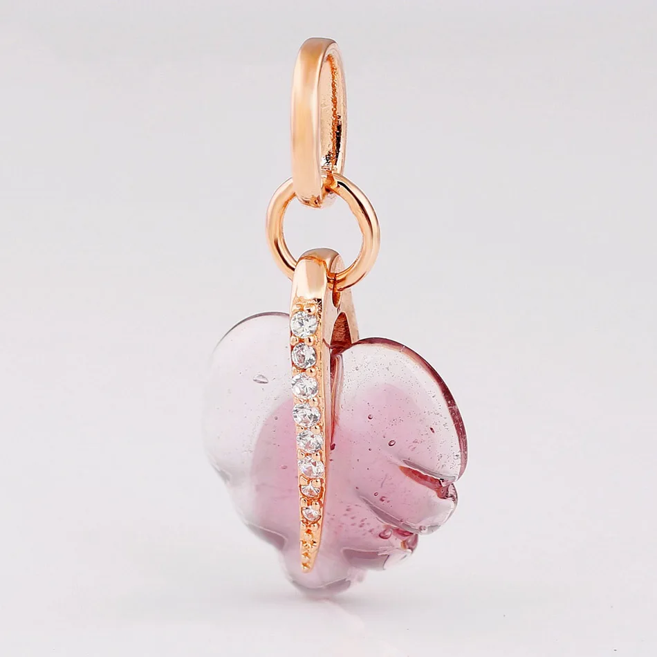 

Rose Gold Colour Leaf Dangle Charm Fit Women Bracelets & Necklaces DIY Jewelry Gift Authentic S925 Sterling Silver Glass Bead
