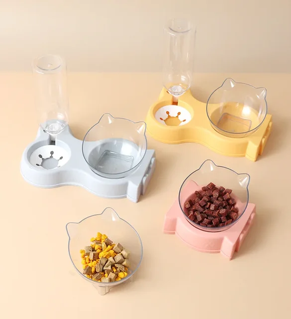 Pet Cat Food Bowl Automatic Feeder All-in-One Splice Dog Cat Food Bowl and Drinking Fountain Drinking Raised Standing Dish Bowl 6