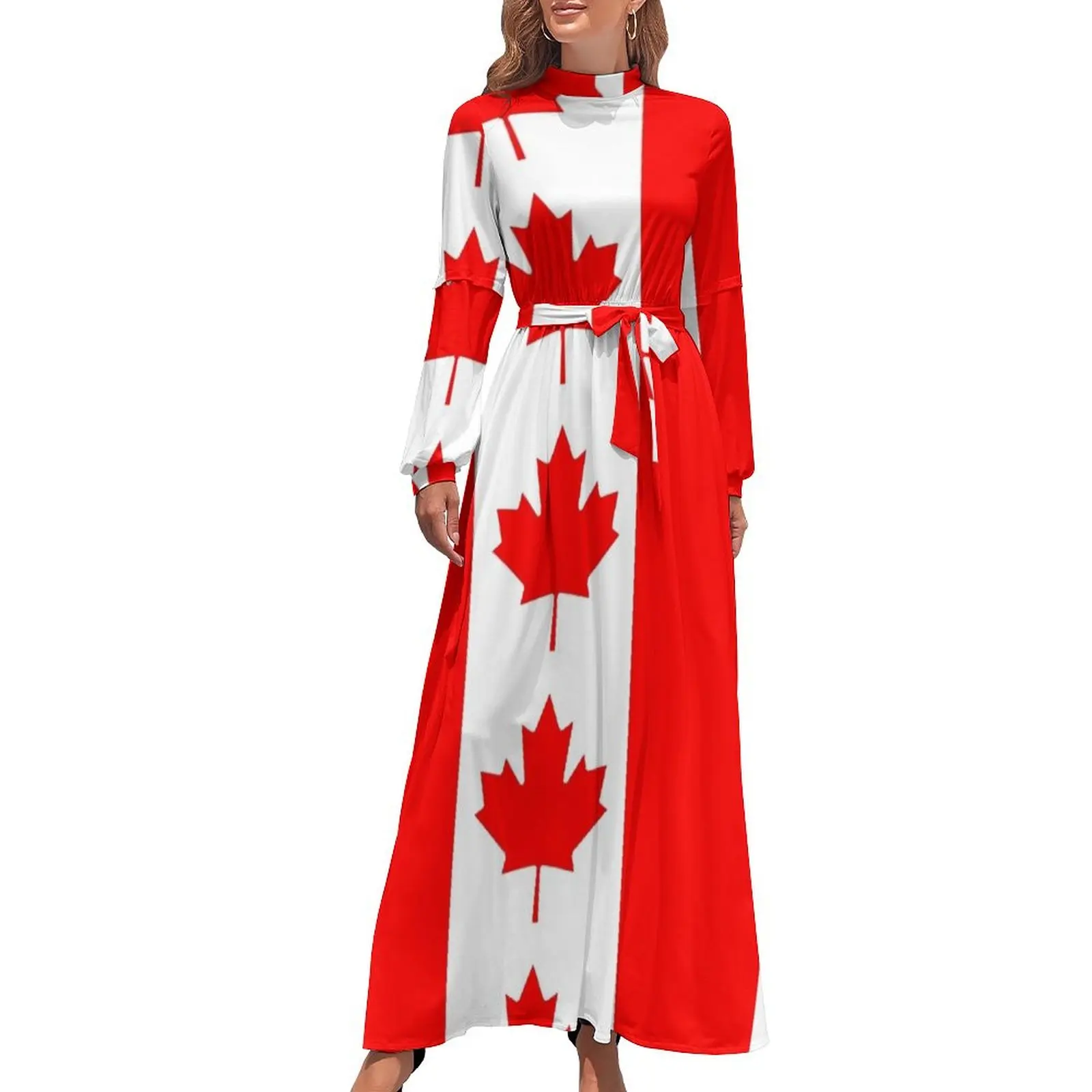 thumbnail image 1 of Vestido largo con bandera canadiense de Canadá, vestido para mujer 2024, vestidos elegantes para mujer, ropa de verano para mujer, 1 of 5