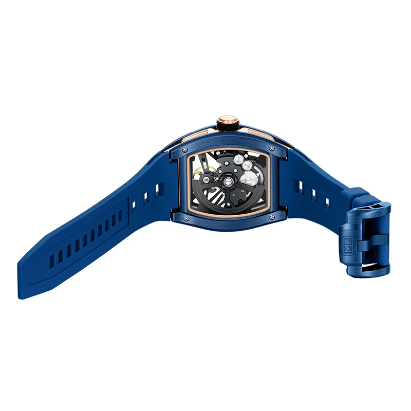MINI FOCUS MF0603G Men Sports Automatic Watch Skeleton Barrel Mechanical Movement Silicone Strap Luminous Waterproof Watches