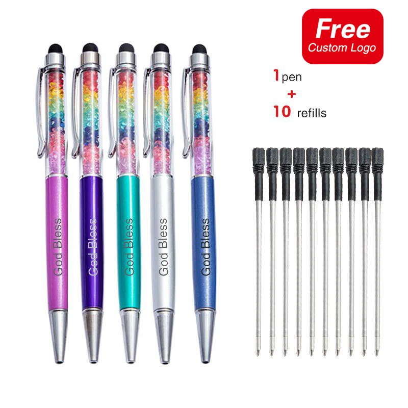 

1pen+10refill New Crystal Metal Ballpoint Pens Engraving Personalized Logo Business Advertising Customized Student Stationery