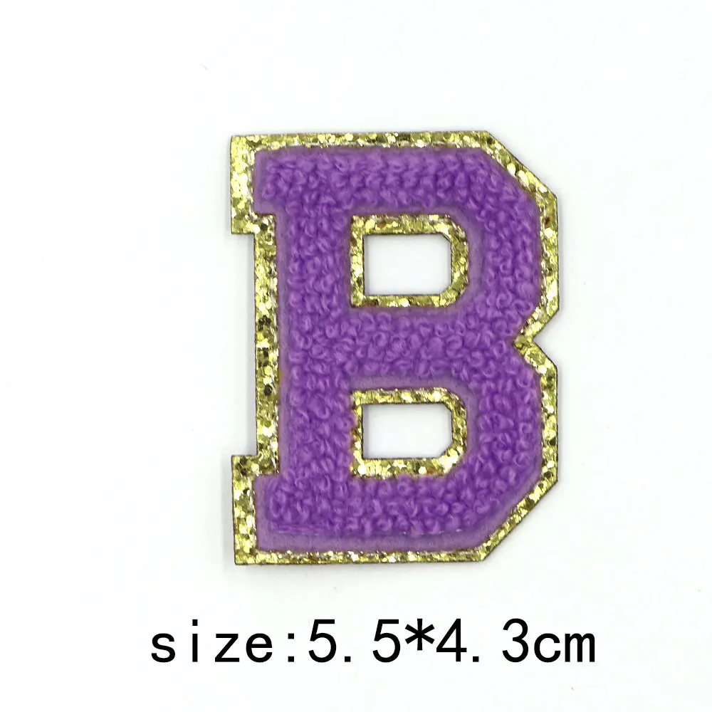 1PC 5,5 CM Lila Chenille Stickerei Brief Eisen auf Alphabet Buchstaben Patch Für Kleidung T-Shirt Name Logo Diy patch Abzeichen – Detail 5