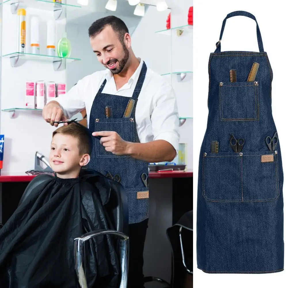 Hair Styling Haircutting Working Aprons Multifunctional Denim Apron for Salon Easy Use Practical Hair Styling Tools