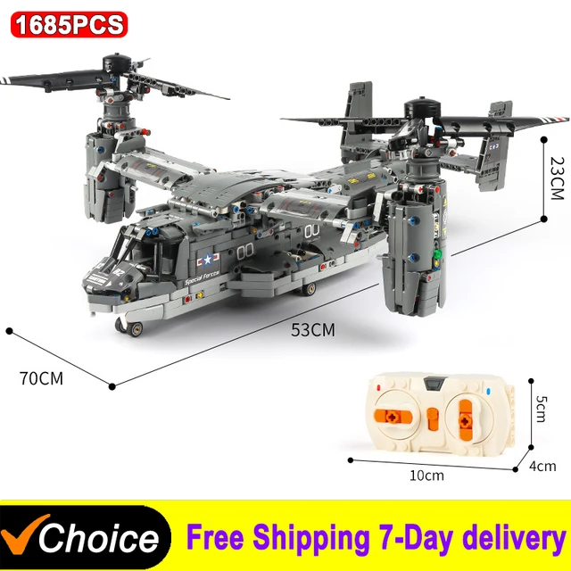 1685 PCS WW2 High-tech Military Weapon V-22 Osprey Airplane Remote Control Model Building Blocks Bricks For Kids Boy Gifts 42113 1