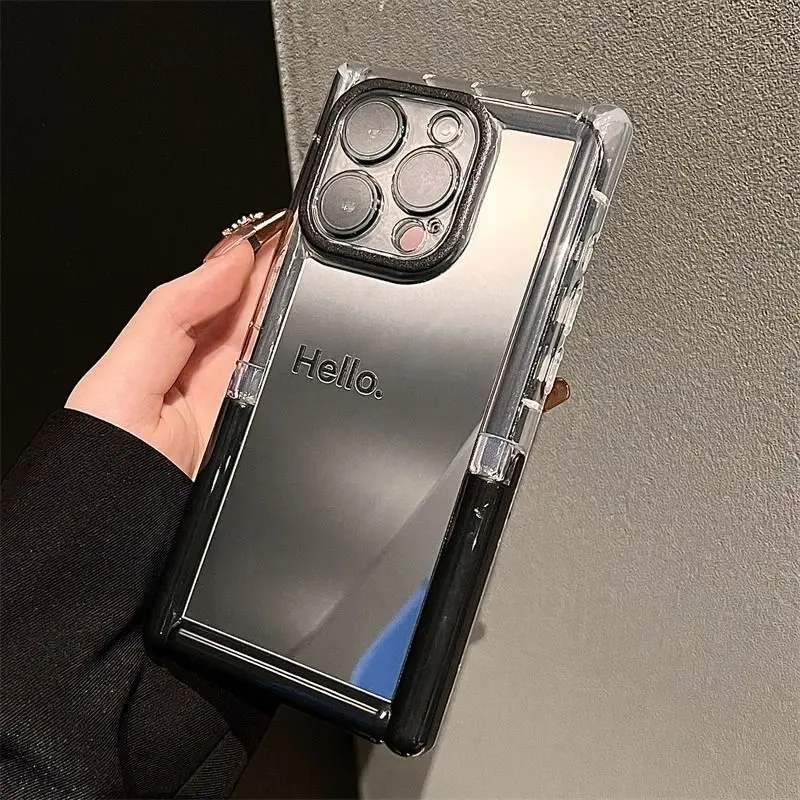 

Серебристое зеркало на английском языке iPhone15promax Чехол 15 Новый 14 Premium Sense 13 Stand 12 Wrestleproof 15promax 14promax 13proamx 12promax