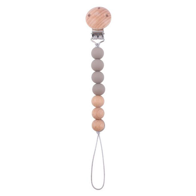 Pacifier Clips Silicone Beads Wooden Ring Pacifier Chain Infant Nipple Appease Soother Chain Clips Dummy Holder Nipple Clip