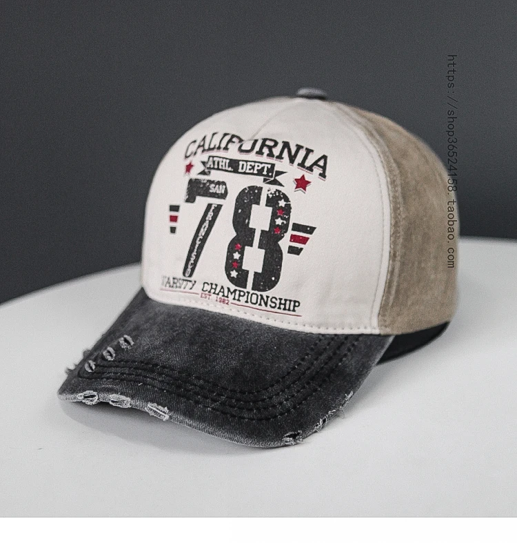 

Baseball Cap Men's Spring and Summer Ripped Distressed Washed Cotton Peaked Cap Women's Street Casual Breathable Face-Looking