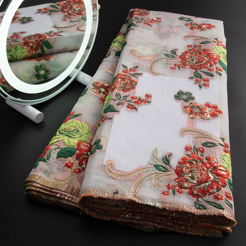 

Latest Arrival African Brocade Gild Lace Fabric 5Yards 2023 French Nigerian Brocade Jacquard Lace Material For Wedding SewA3123