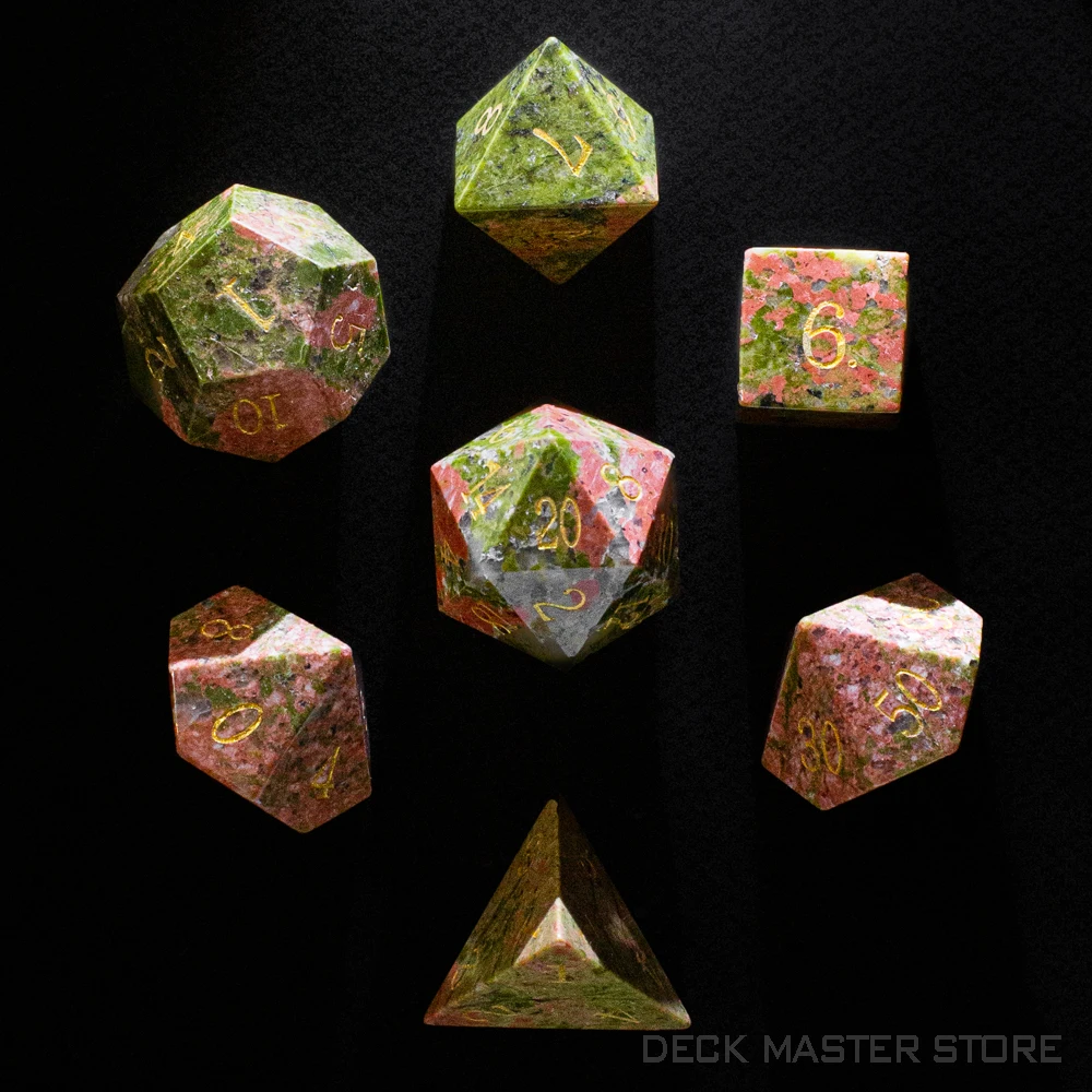 Unakite Dice Polyhedral Gemstone Various Shapes Digital D20 DnD Dice for D&D TRPG Magic Tabletop Games Board Games Dice