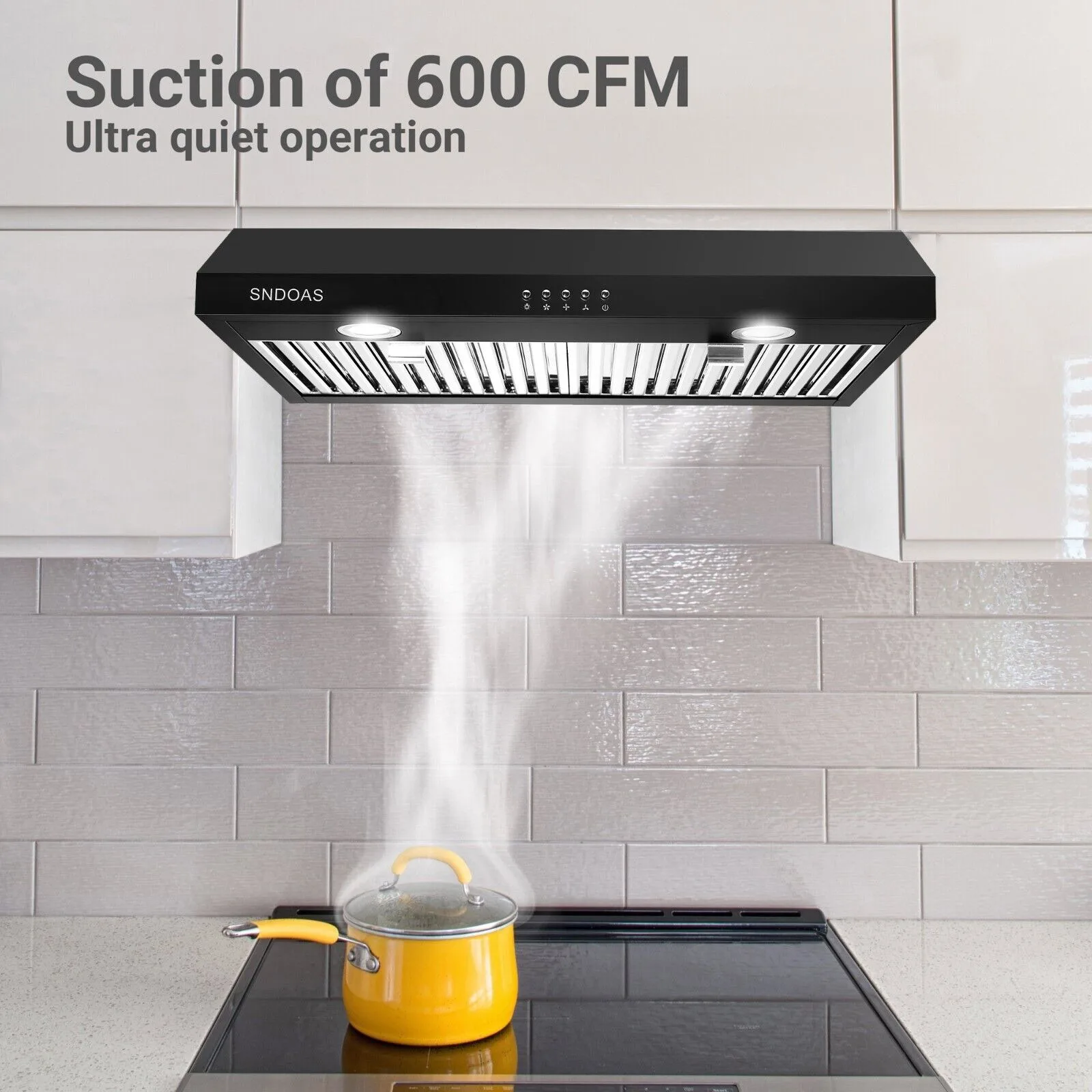 SNDOAS 600CFM 30 inch Kitchen Under Cabinet Black Cook Fan with LED Light Range Hood US0475 6
