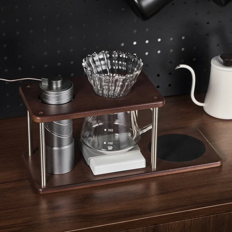 Portable Solid Wood Coffee Stand with Stainless Steel and Silicone
