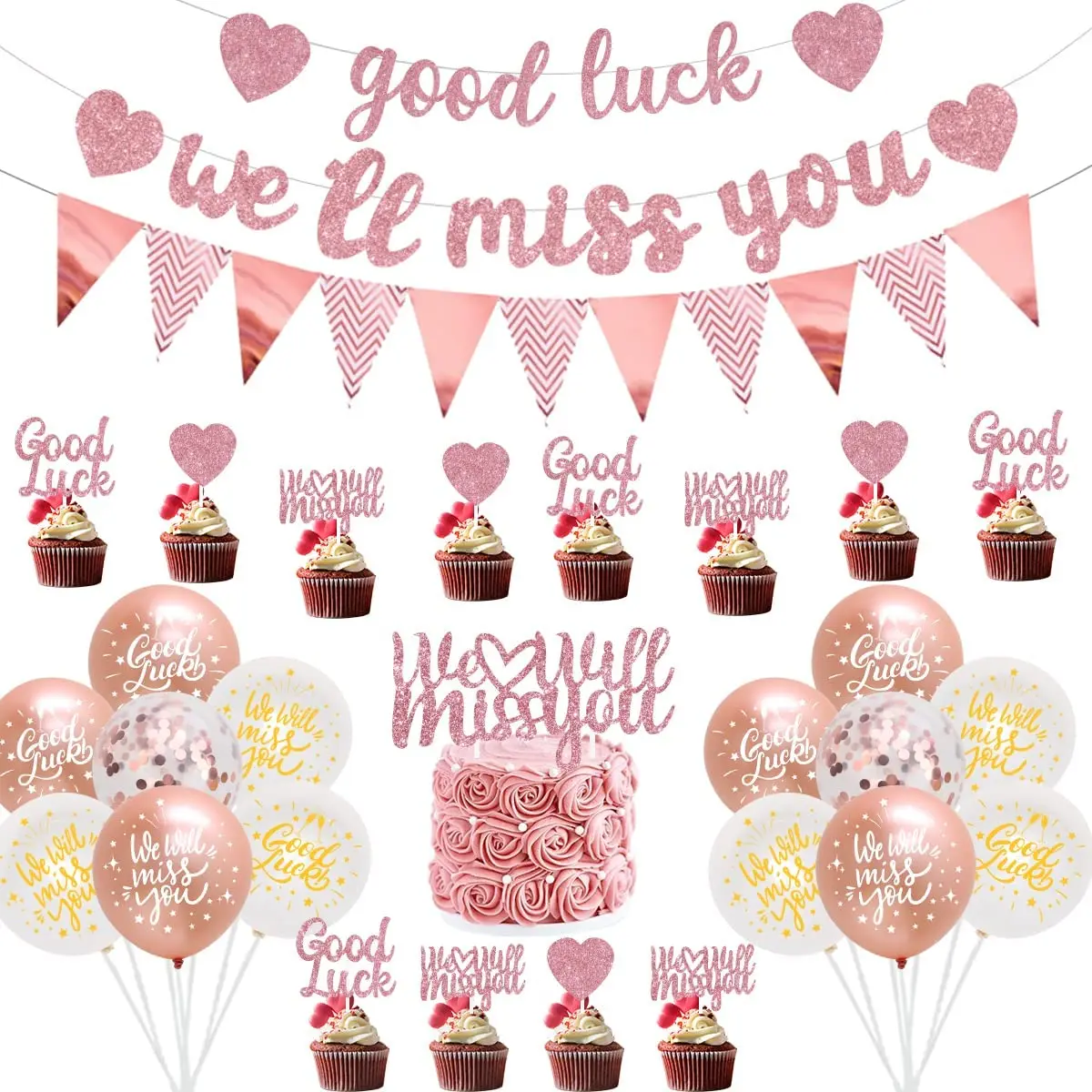 

Banner Decorations Bunting Cake Topper, Good Luck We Will Miss You, Retired Graduation, Birthday Party, Farewell