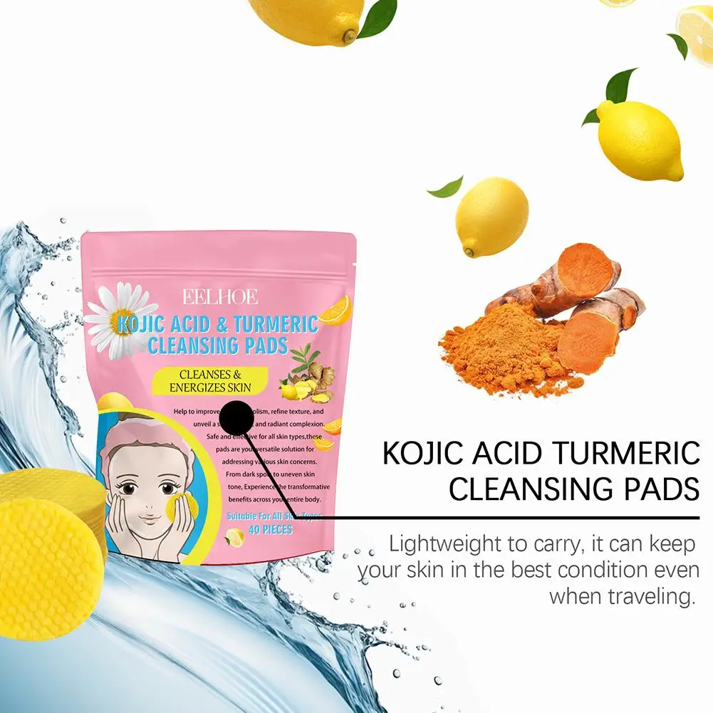 40pcs Turmeric Kojic Acid Cleansing Pads Exfoliating Pads Facial Sponges For Cleansing And Exfoliating Removing Dead Skin 5