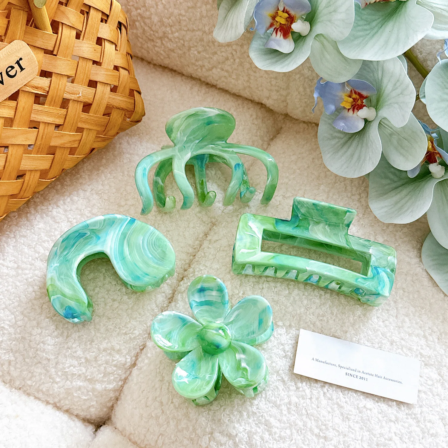 Korean New Design Blooming Turquoise Geometry Hair Clip Simple Plastic Shark Clip High Ponytail Headwear For Woman Girls