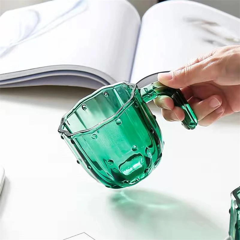 Nordic Cactus Glass Cup Household Water Glass Mug 4/6 Pcs Set Stackable Green Tumbler Glassware With Box Package Gift Cups