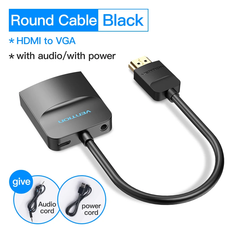 Giveet Adaptador VGA a HDMI con audio, salida de fuente VGA de PC a  TV/monitor con conector HDMI, convertidor VGA macho a HDMI hembra 1080P  para