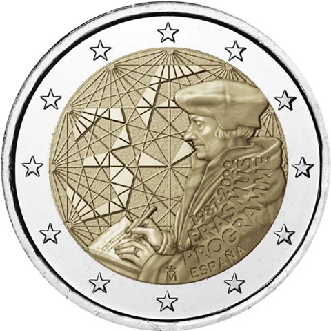 Spagna 2022 Moneta Commemorativa Programma Internazionale 35 ° Anniversario 2 Euro Unc Nuovo Di Zecca