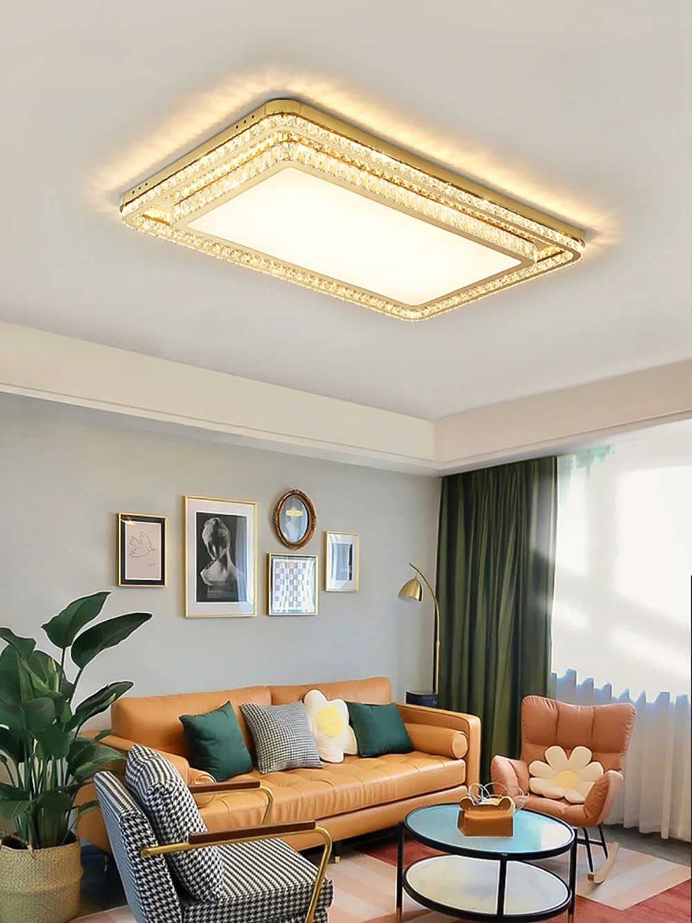 

Chandelier Simple Creative Postmodern Luxury Crystal LED Rectangle/Round Ceiling Chandelier for Living Room Interior Home Decor