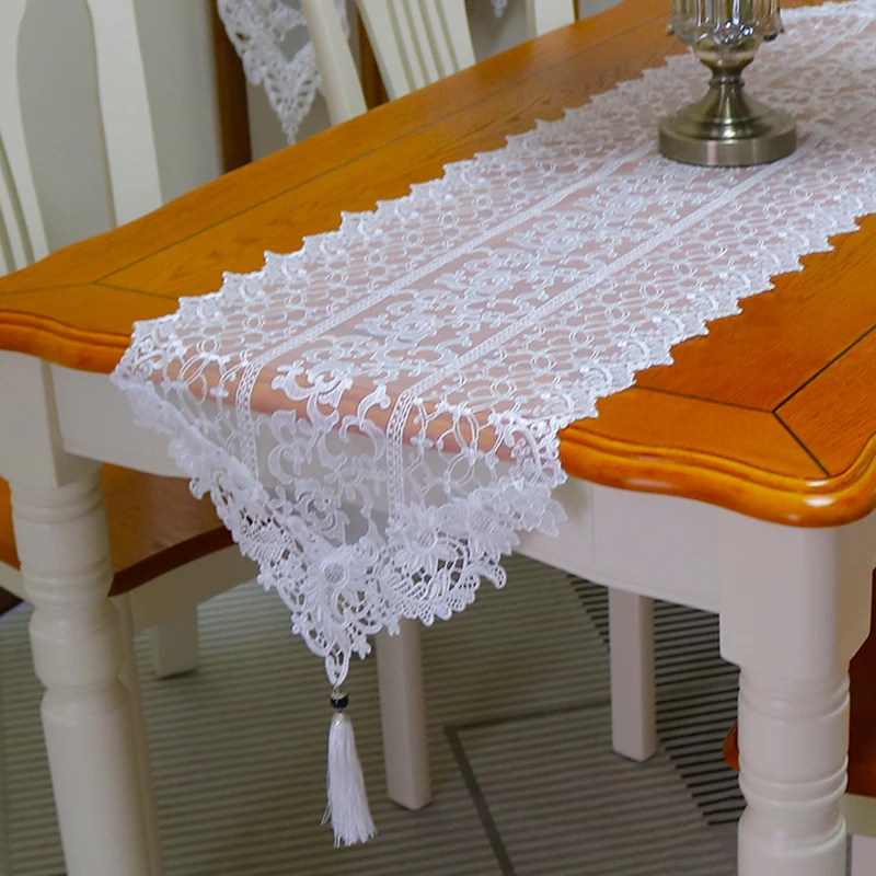 

Modern white lace flower Embroidery Table flag Runner cloth cover tablecloth Christmas Wedding Table decoration and accessories