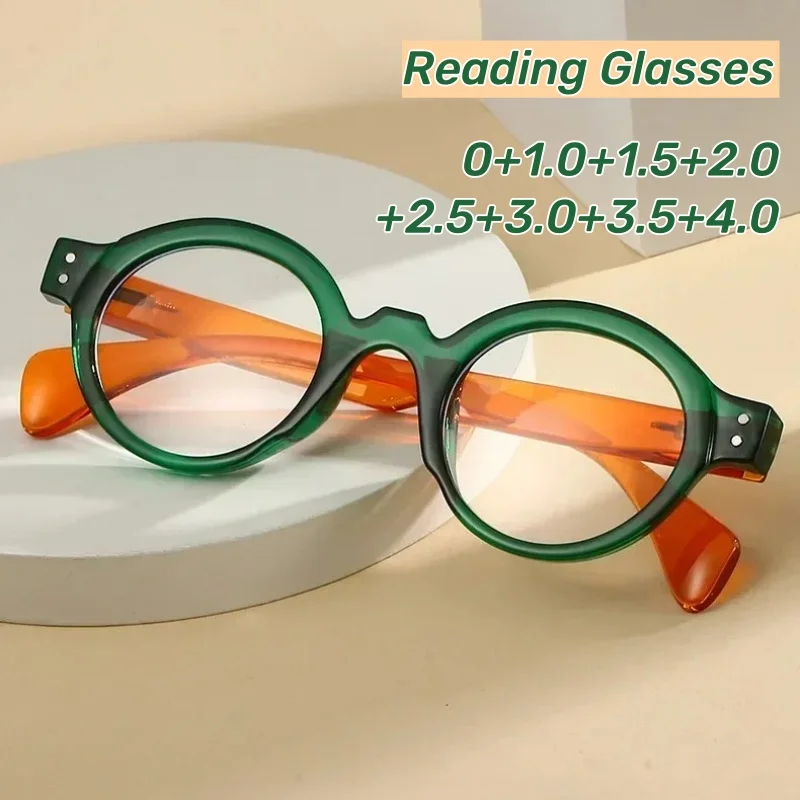 Vintage-Inspired Oversized Round Reading Glasses with Spring Leg and Anti-Blue Light Protection