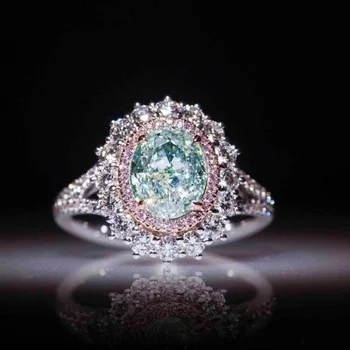 Anello di lusso in argento da donna con gemme di zirconia rosa, gioielli alla moda