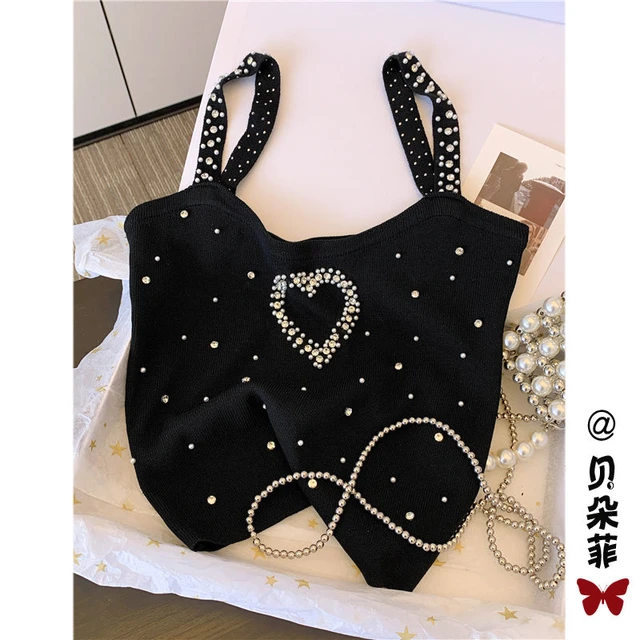Small Fragrant Black Camisole Women's Knit Inside Top Sleeveless T-shirt  Summer 2023 New Style Love