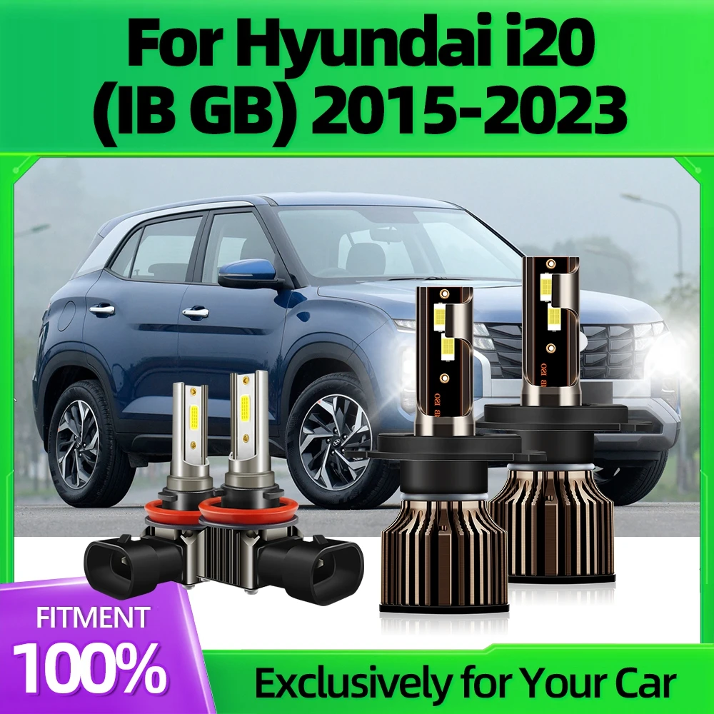 

25000LM Canbus LED Headlights Kit H4 High Low + Fog Lights Combo Lamps Fast Speed Cooling Fan For Hyundai i20 (IB GB) 2015-2023