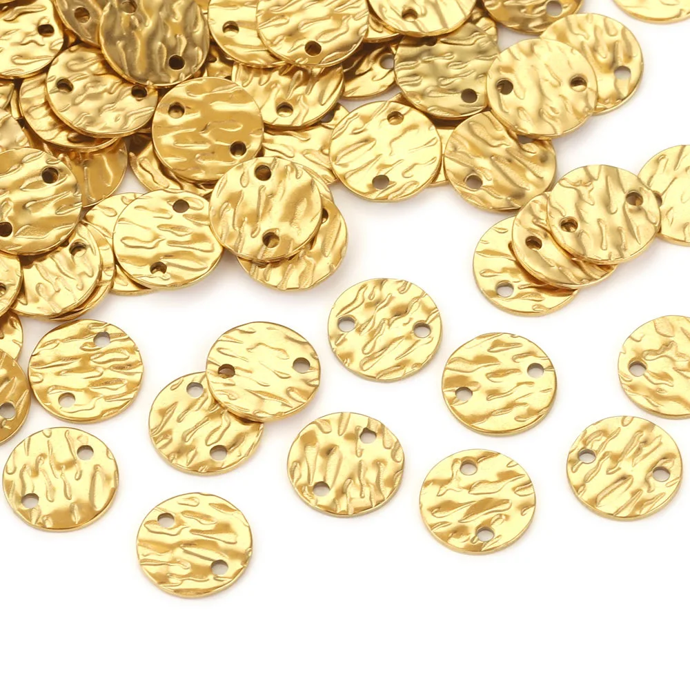 Stainless Steel Irregularly Embossed Round Sheet Pendant Titanium Steel Pendant with Holes 1
