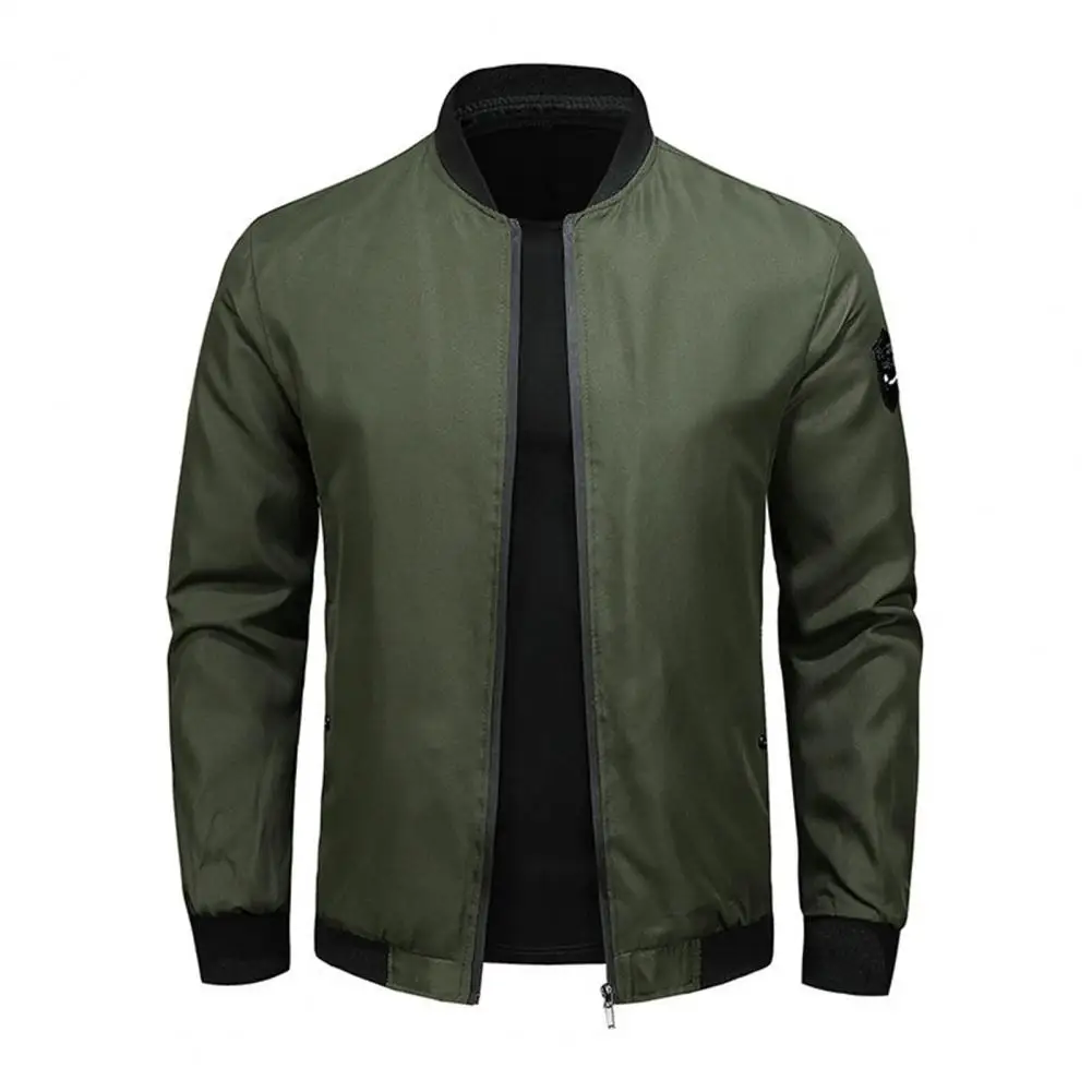 

Regular Fit Coat Men's Stand Collar Zipper Jacket with Pockets Casual Spring Coat for Men Solid Color Breathable for Fall