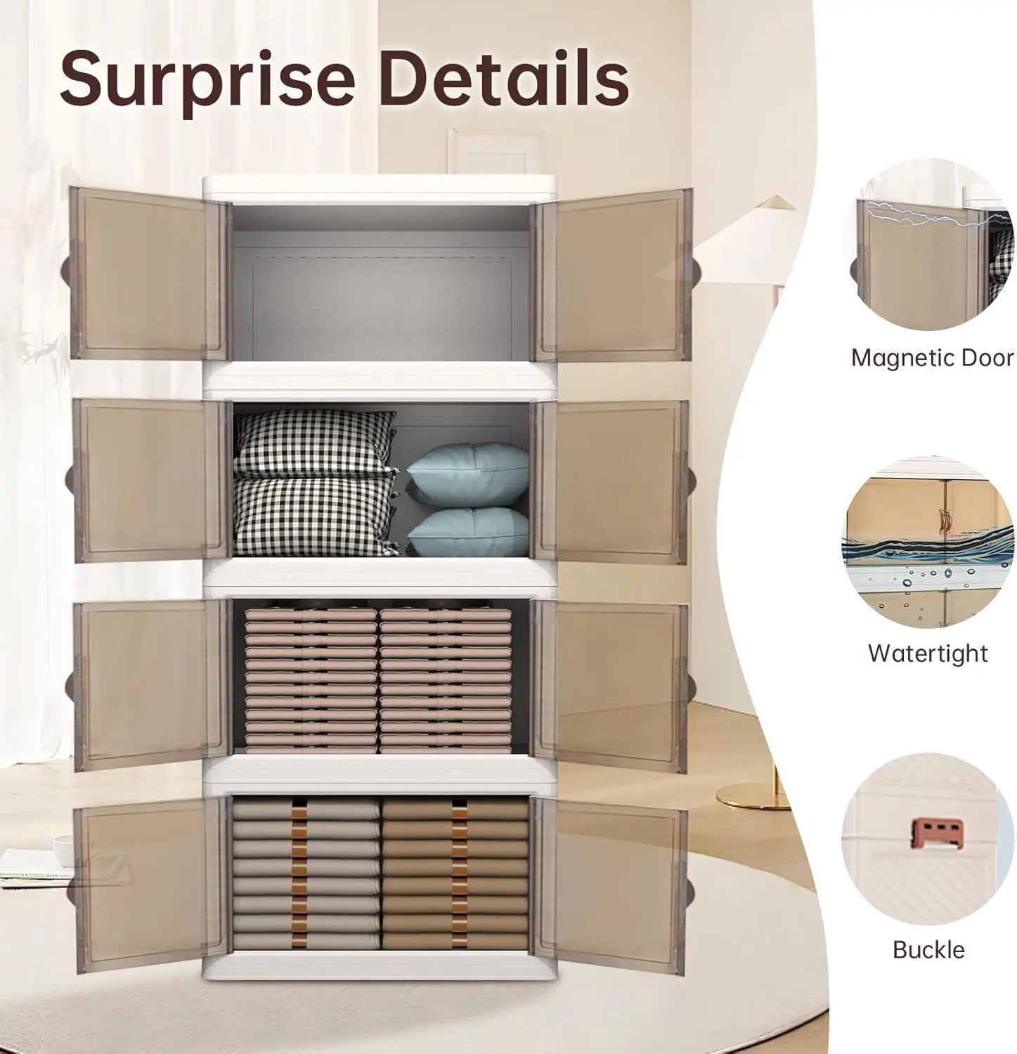 Stackable Storage Bins with Lids,Plastic Storage Cabinet & Collapsible Storage Bins for Bedroom,Living Room