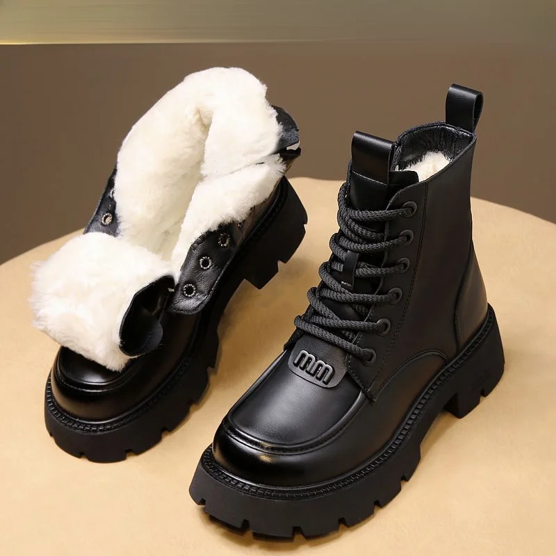 Fall/Winter Trendy Leather Round Toe Thick-soled Mid-range Boots Cyber Celebrity Street Shops Fashion Women's Shoes_voghion.com