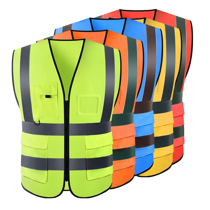 Safety Vest Colorful Safety Vest Multi-pocket Outdoor Breathable Traffic Railway Coal Miners Workwear Uniform Racing Running Working