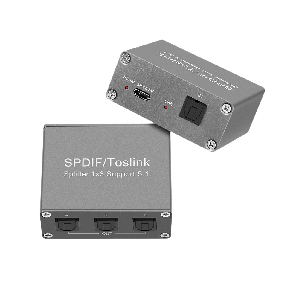 

Digital SPDIF Optical Fiber Audio Splitter Adapter Toslink Splitter SPDIF Optical Cable Splitter Hub 1 Input 3 Output for DVD