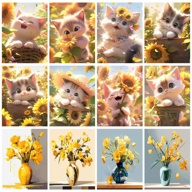 RUOPOTY Painting By Numbers Sunflower Cat By Number Kits For Beginner on Canvas Art Supplies Handmade Gift Coloring By Number