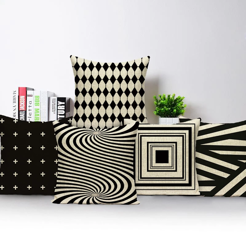 

Чехол для диванной подушки с геометрическим рисунком, черно-белый декоративный чехол для дивана, стула, автомобиля, домашнего декора