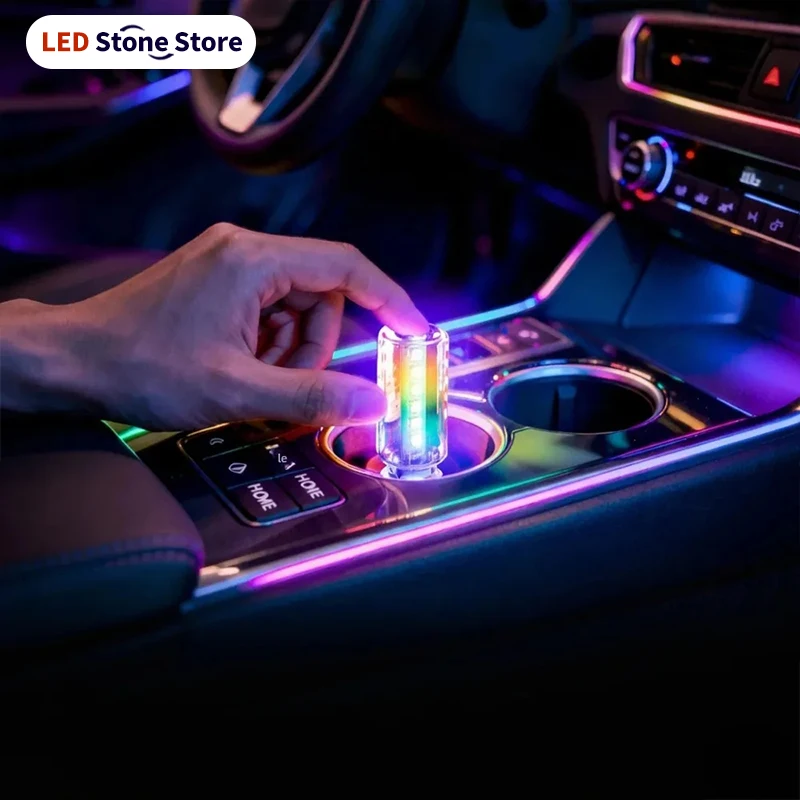 RGB LED Ambient Light Plug and Play USB Car Interior Accessories Decor Gift Idea Touch Switch Multicolor Accent Lamp 13 Modes