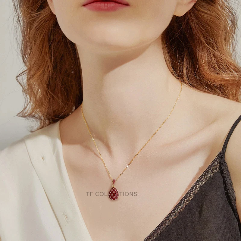YAFFIL Enamel Handmade Easter Egg Necklace for Women Charm Crystal Rhinestone Mesh Pendant High Quality Holiday Gift 2025 5