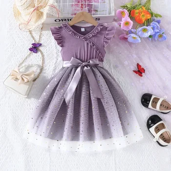 Floral Bow Princess Dress Set Long Sleeve Toddler & Infant Girls Casual Outfit 2-8 Years Old Fashion Kids Wear