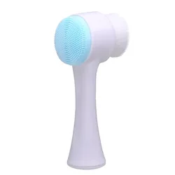 Dual-Sided Silicone Facial Cleansing & Exfoliating Brush with Soft Bristles (Blue)