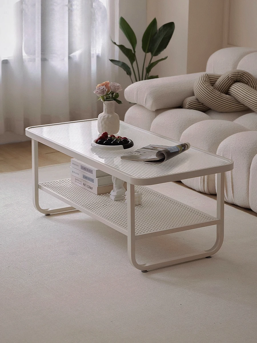 

Customized modern simple cream style coffee table living room home small apartment sofa double layer tea glass corner table