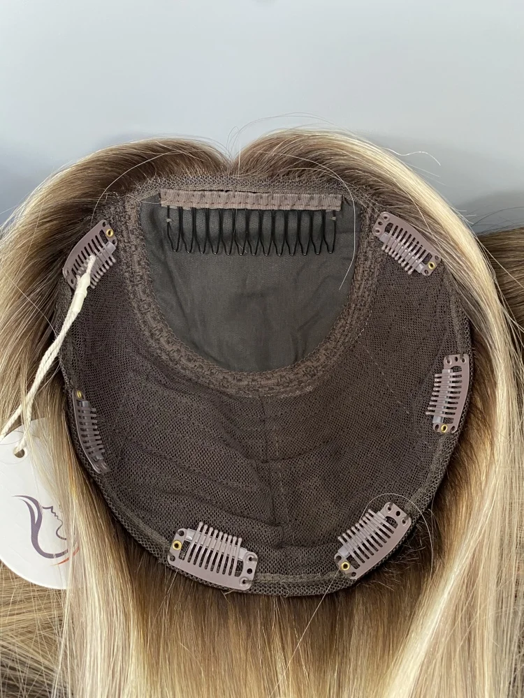 Stock Skin Topper European Virgin Human 8*8 Ash Blonde Color Silk Topper Hair Piece