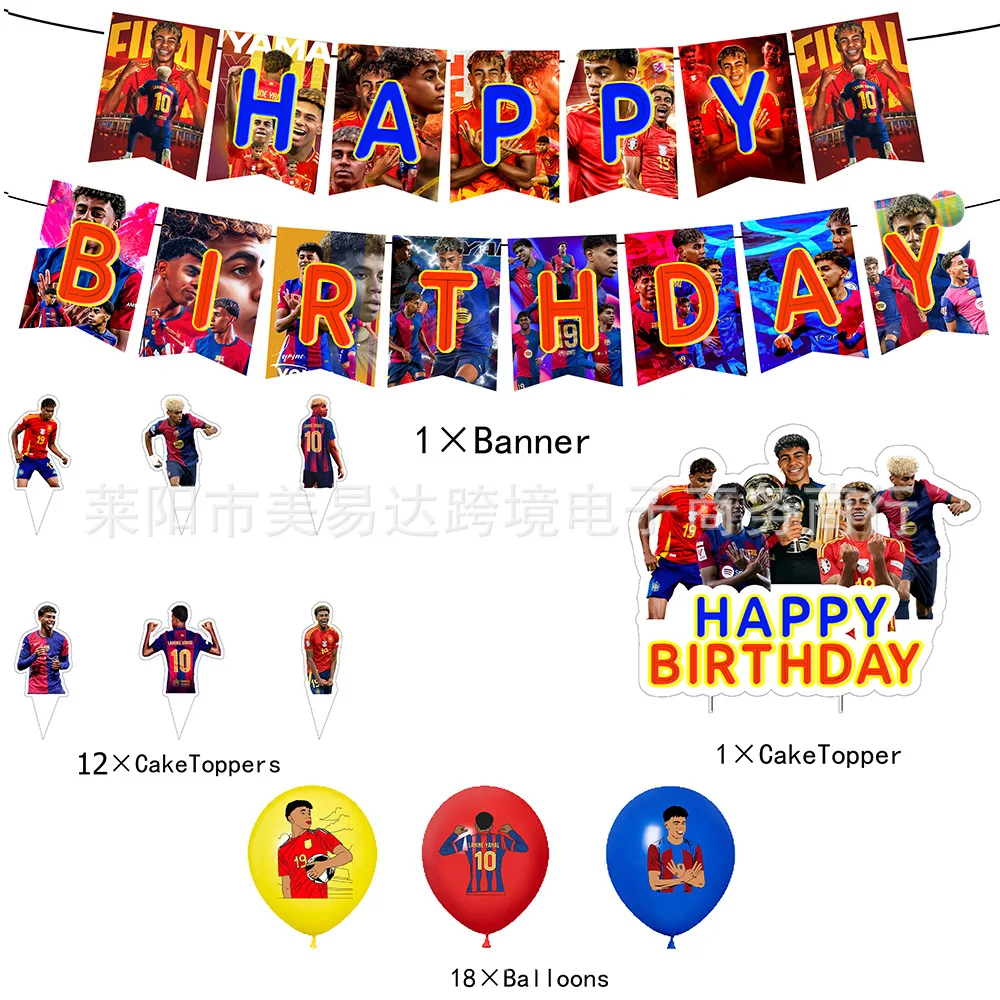 Yamal Football Star Birthday Party Decoration Fans Banner Balloon Cake Topper Soccer Holiday DIY Decor